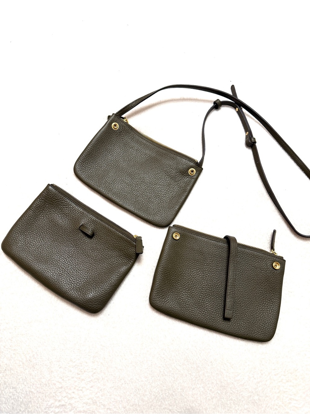 Annabel Ingall Pebbled Leather Crossbody Purse Bag Snap Convertible Zip Top